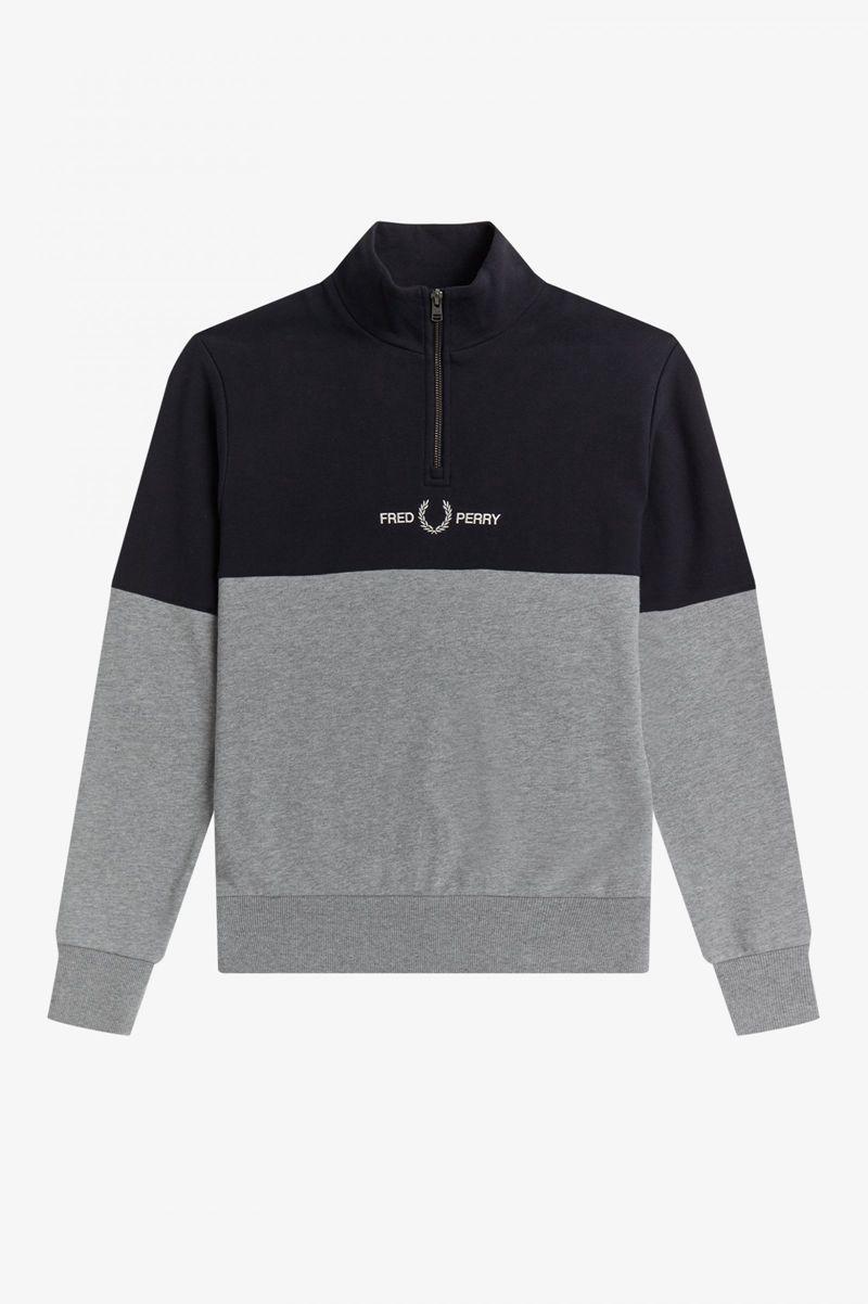 Grey Fred Perry Colour Block Half Zip Men's Sweatshirts | PH 1567OKIR